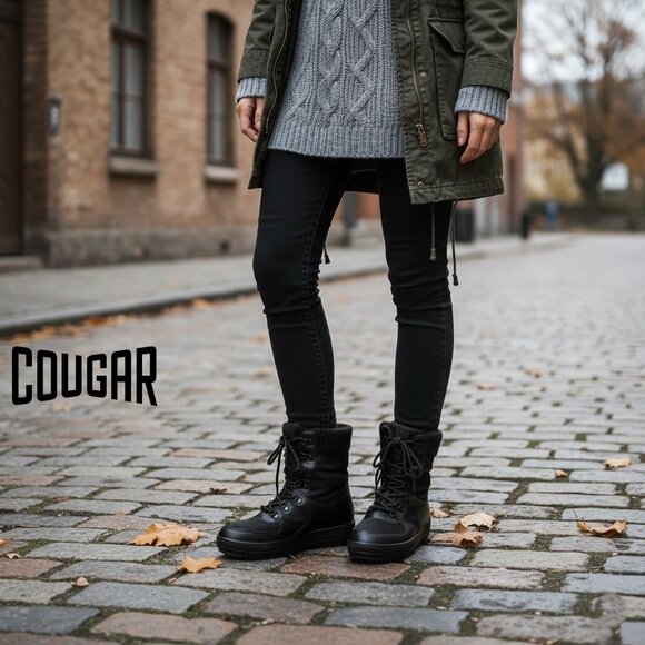 Cougar Women's Vergio Always Waterproof Black Pull up Lace Up Winter Boots - Picture 1 of 14